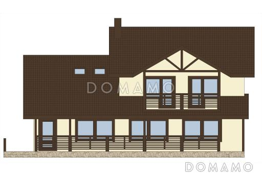 Проект мансардного дома из кирпича с детскими комнатами, уютной гостиной и сауной / Фасад 1