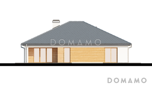 Проект одноэтажного дома из кирпича с просторной гостиной и гаражом на два автомобиля / Фасад 1
