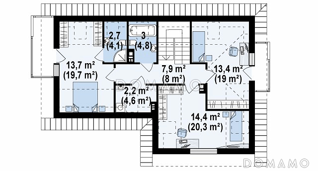 Проект мансардного дома из кирпича с дополнительным помещением для коммерческого использования / План мансардного этажа