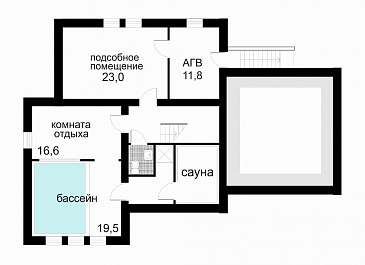 Дом с остроконечной кровлей / План цокольного этажа