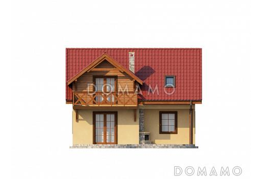 Проект компактного одноэтажного мансардного дома из кирпича квадратной формы с барбекю на террасе / Фасад 4