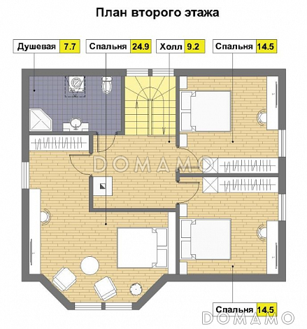 Проект кирпичного дома с эркером / План мансардного этажа