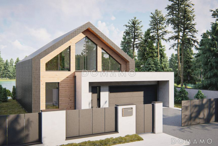 Проект загородного дома с панорамным остеклением, кабинетом, просторной гостиной, гаражом на 2 машины Проект загородного дома с панорамным остеклением, кабинетом, просторной гостиной, гаражом на 2 машины