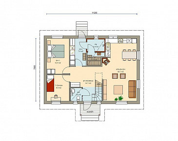 Проект каркасного дома с мансардой и четырьмя спальнями / План 1 этажа Проект каркасного дома с мансардой и четырьмя спальнями / План 1 этажа