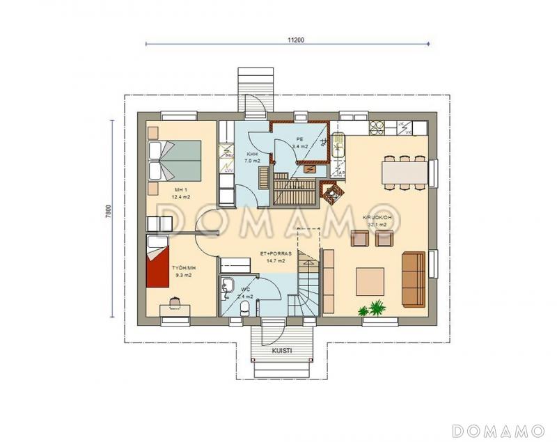Проект каркасного дома с мансардой и четырьмя спальнями / План 1 этажа
