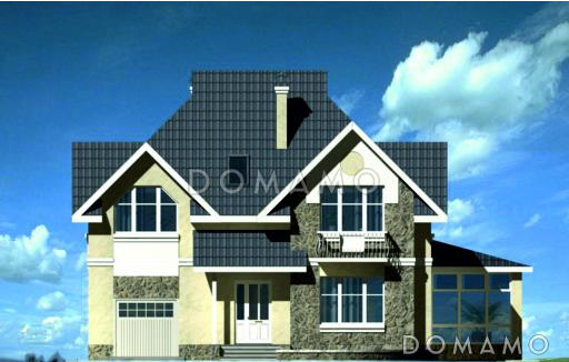 Проект коттеджа с большой крытой верандой / Фасад 1