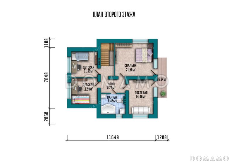 Проект одноэтажного дома с мансардой и гаражом в современном стиле / План мансардного этажа