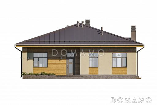 Проект кирпичного дома с мастер-спальней, просторной гостиной и крытой террасой / Фасад 1