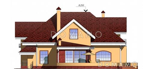 Проект одноэтажного дома с мансардным и цокольным этажами, с двумя эркерами / Фасад 3