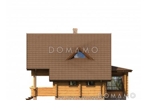 Проект компактного, деревянного дома с тремя спальнями и просторной гостинной / Фасад 2