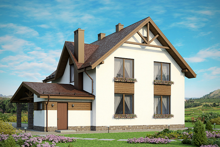 Проект дома из пенобетона с местом для машины
