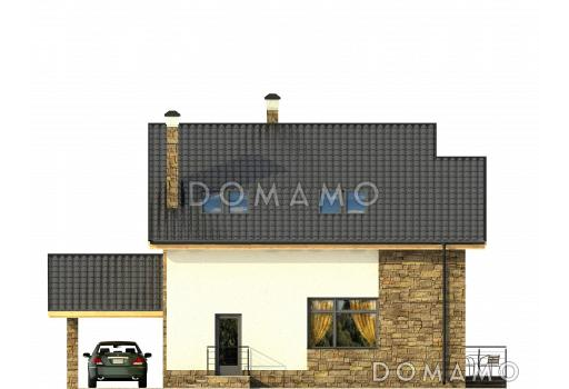 Проект дома с парной, бильярдной, навесом для машины, спальней с панорамным окном, / Фасад 4