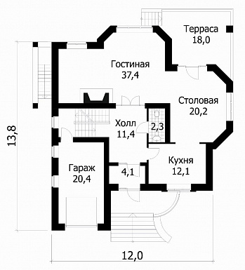 Проект шестикомнатного жилого дома / План 1 этажа Проект шестикомнатного жилого дома / План 1 этажа