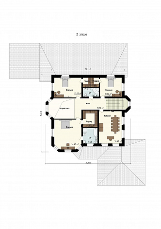 Проект дома со спортзалом, бассейном, бильярдной, просторной обеденной зоной, террасами, гаражом / План 2 этажа