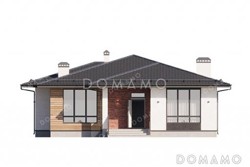 Проект дома с тремя спальнями, вместительным тамбуром и крытой террасой / Фасад 1