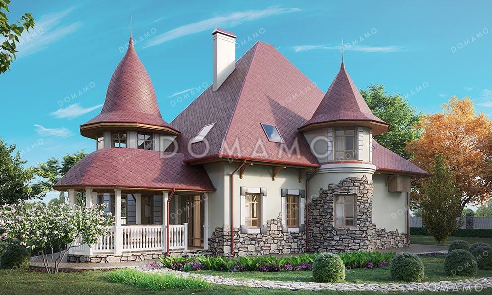 Проект дома с эркером и террасой в стиле замка / 3