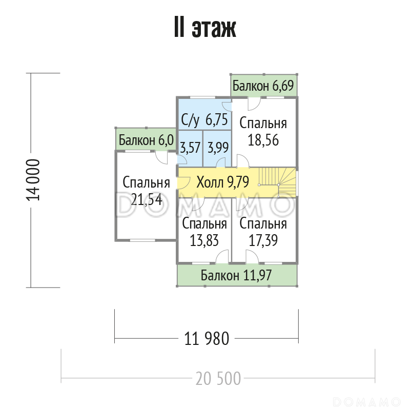 Проект дома из бруса с большой бильярдной на первом этаже / План 2 этажа