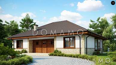 Проект одноэтажного дома с техническими помещениями в подвале, эркером в гостиной, тремя спальнями