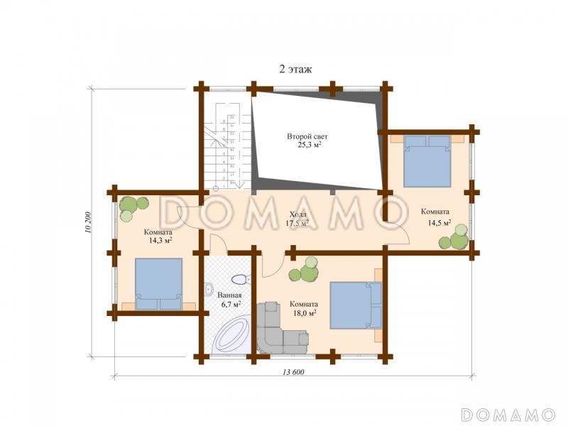 Проект дома из клееного бруса с мансардой / План мансардного этажа