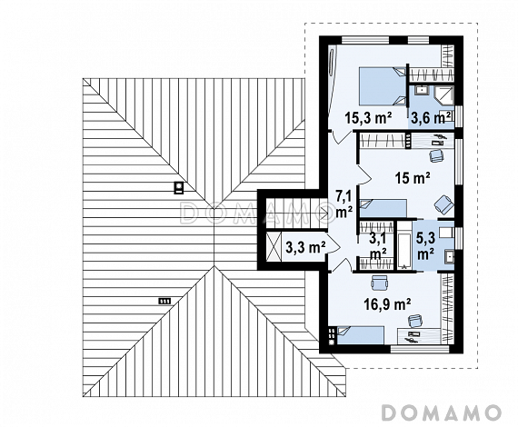 Проект комфортного одноэтажного дома из кирпича с подземным гаражом и бильярдной на цокольном этаже / План 2 этажа