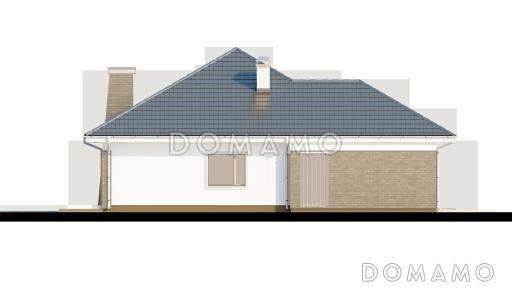 Проект одноэтажного дома из кирпича со стеклянным эркером в столовой зоне, четырьмя спальнями и гаражом / Фасад 4