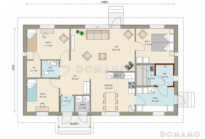 Проект одноэтажного дома с отдельным входом в техническое помещение / План 1 этажа
