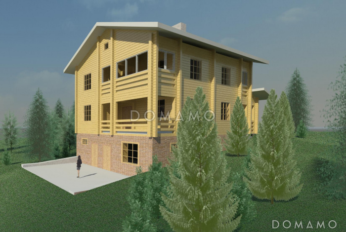 Проект двухэтажного коттеджа из бруса с цоколем Проект двухэтажного коттеджа из бруса с цоколем