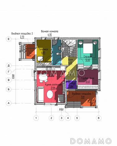 Проект одноэтажного дома с мансардой и подвалом / План 1 этажа Проект одноэтажного дома с мансардой и подвалом / План 1 этажа