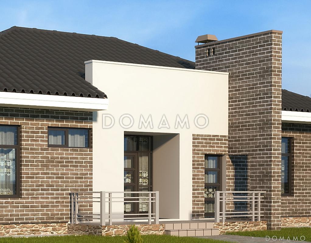 Проект одноэтажного дома с облицовкой кирпичом, двумя спальнями и кладовой / 3