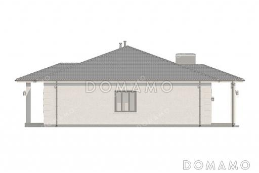 Проект одноэтажного дома с четырьмя спальнями, просторной гостиной-столовой и терасой / Фасад 2