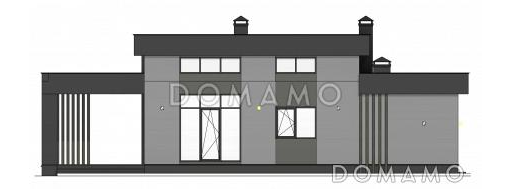Проект одноэтажного дома с крытой террасой, объединенной кухней-гостиной-столовой, детскими, кабинетом / Фасад 4