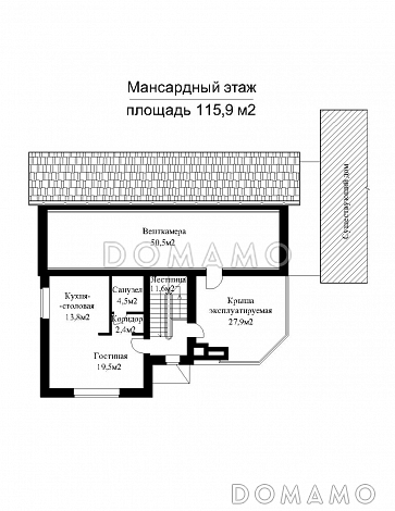 Проект бассейна с гаражом на две машины / План мансардного этажа Проект бассейна с гаражом на две машины / План мансардного этажа
