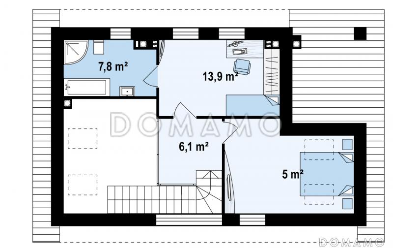 Проект просторной двухэтажной бани из газобетона с кухней, комнатами отдыха и барбекю на террасе / План 2 этажа