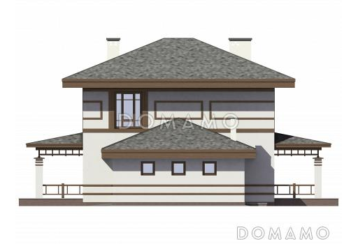 Проект двухэтажного газобетонного дома с гаражом,, масштабным остеклением и двумя террасами / Фасад 1