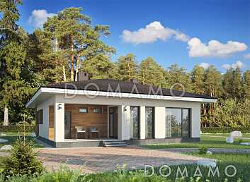 Проект одноэтажного дома из пенобетона с тремя спальнями и крытой террасой Проект одноэтажного дома из пенобетона с тремя спальнями и крытой террасой