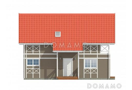 Проект каркасного дома с просторным холлом на мансардном этаже / Фасад 2