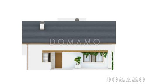 Проект компактного одноэтажного дома из кирпича с двумя спальнями и с возможностью обустройства чердачного помещения / Фасад 2