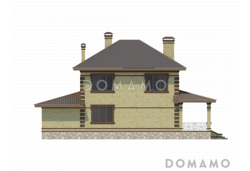 Проект двухэтажного дома с пристроенным гаражом, террасой и крыльцом / Фасад 2