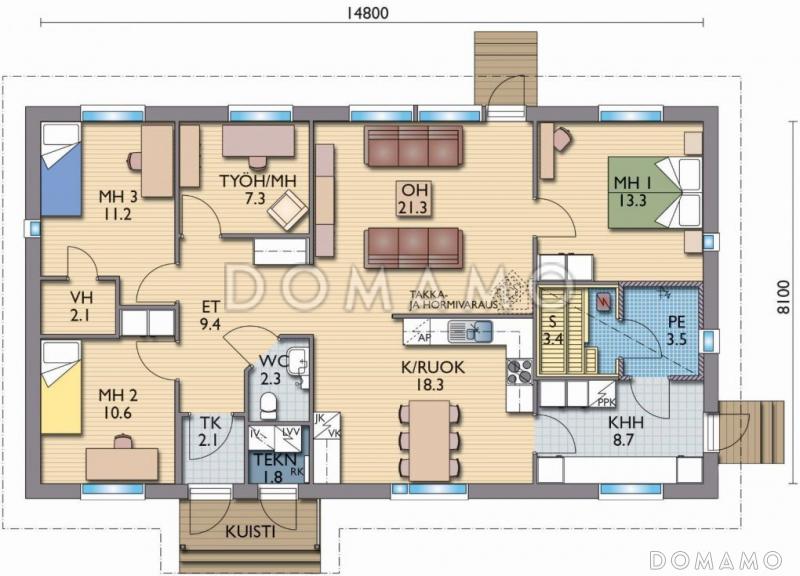 Проект каркасного дома с небольшим кабинетом / План 1 этажа Проект каркасного дома с небольшим кабинетом / План 1 этажа
