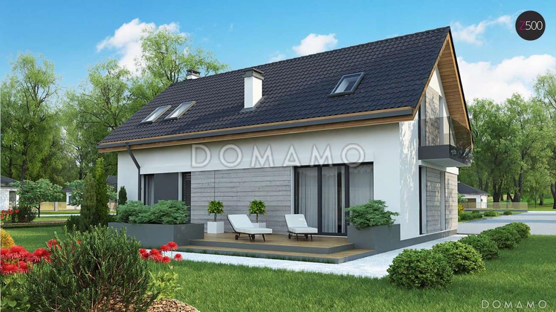 Проект одноэтажного мансардного дома из кирпича с кабинетом, балконом и гаражом / 4