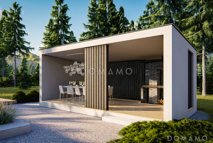 Проект современной беседки из газобетона с камином