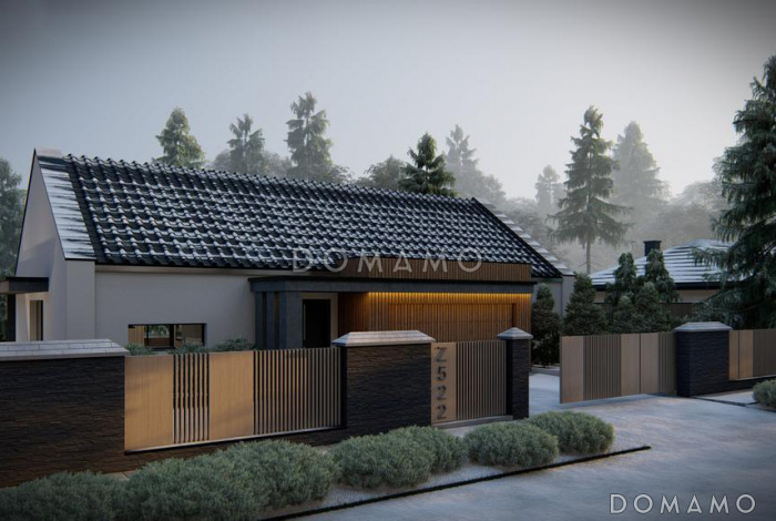 Проект одноэтажного дома с гаражом на две машины, кухней по одной стене с кладовой, кабинетом Проект одноэтажного дома с гаражом на две машины, кухней по одной стене с кладовой, кабинетом