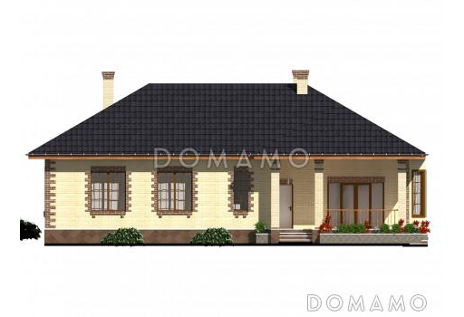 Одноэтажный дом из крупноформатного кирпича с тремя спальнями, большой кухней-гостиной и сауной / Фасад 7