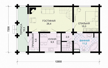 Проект деревянного дома с подвалом / План 1 этажа Проект деревянного дома с подвалом / План 1 этажа