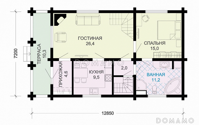 Проект деревянного дома с подвалом / План 1 этажа Проект деревянного дома с подвалом / План 1 этажа