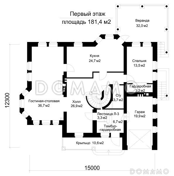 Дом в классическом стиле с цокольным этажом / План 1 этажа