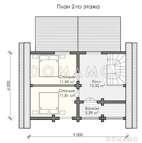 Проект двухэтажного дома с с/у с душем и парной комнатой на первом этаже / План мансардного этажа Проект двухэтажного дома с с/у с душем и парной комнатой на первом этаже / План мансардного этажа