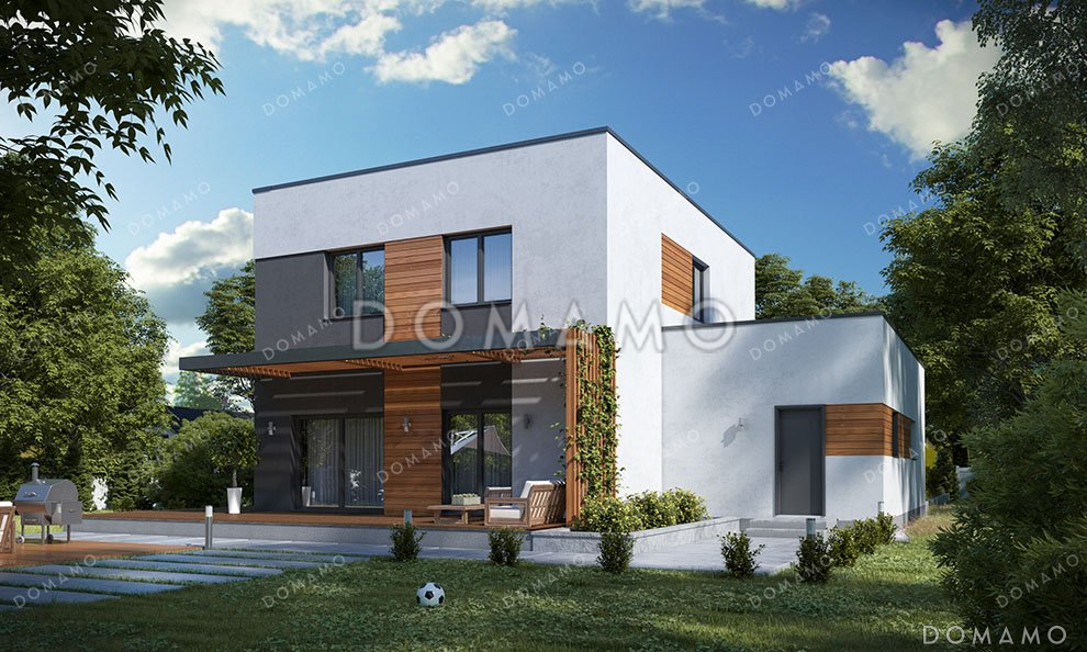 Проект двухэтажного дома с просторной террасой и плоской кровлей / 2