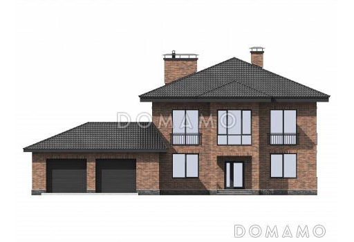 Проект газобетонного двухэтажного особняка с двойным гаражом / Фасад 1