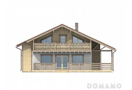 Проект каркасного дома с просторной угловой террасой / Фасад 1